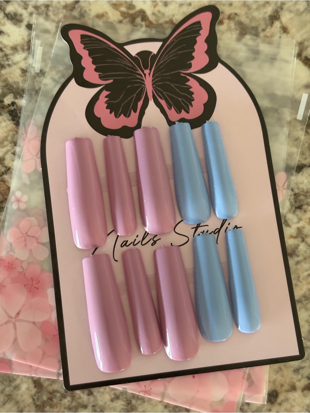 Pink & Blue Press-On Nails